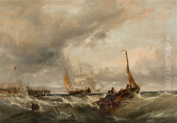 Segelboote Auf Sturmischer See Vor Der Hollandischen Kuste Oil Painting by Willem Gruyter The Younger