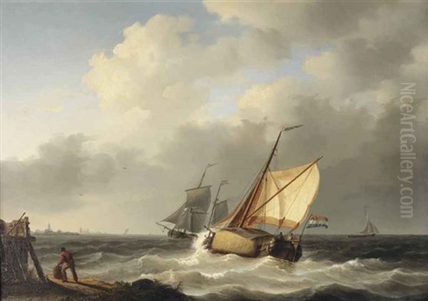 A Hay Barge On The Choppy Waves Of The Zuiderzee Oil Painting by Willem Gruyter The Younger