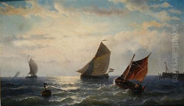 Leaving Harbour On A Breezy Day Oil Painting by Willem Gruyter The Younger