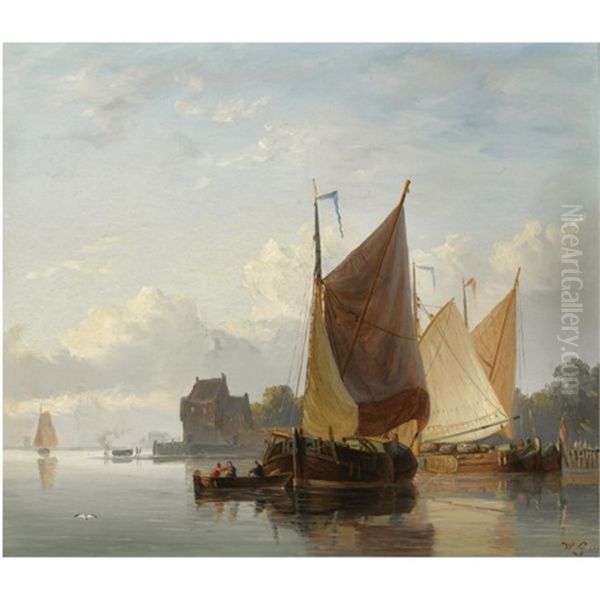 Sailing Ships At Anchor Oil Painting by Willem Gruyter The Younger