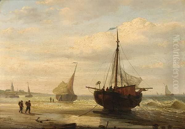 Bomschuit On The Beach Oil Painting by Willem Gruyter The Younger