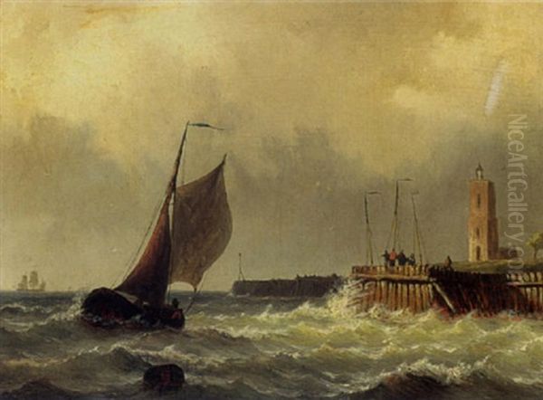 A Sailingvessel Near The Coast Oil Painting by Willem Gruyter The Younger