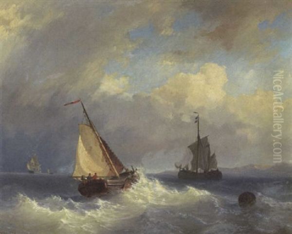 Kustensegler Auf Sturmisch Bewegter See Oil Painting by Jacob De Gruyter