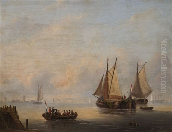 Navires Sur Une Mer Calme Oil Painting by Jacob Willem Gruyter