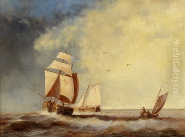 Segelschiffe Auf Hoher See Oil Painting by Jacob Willem Gruyter