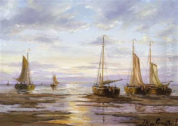 Fischerboote Auf Dem Meer Bei Sonnenaufgang Oil Painting by Jacob Willem Gruyter