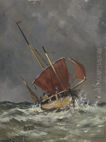 Segelboot Auf Sturmischer See Oil Painting by Jacob Willem Gruyter