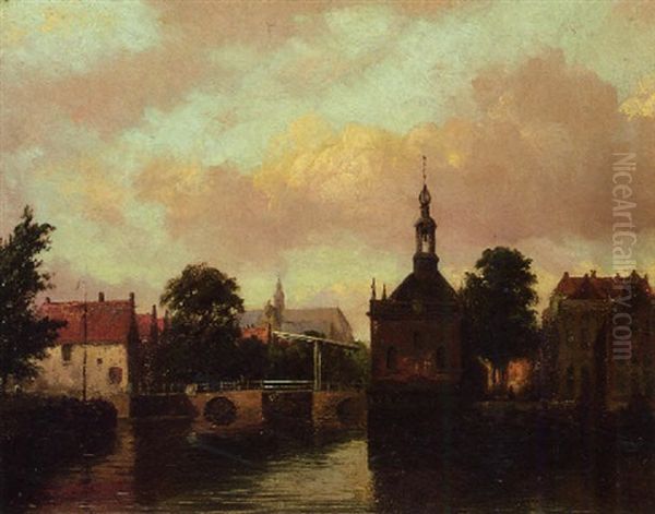 Stad Aan Een Rivier Oil Painting by Jacob Willem Gruyter