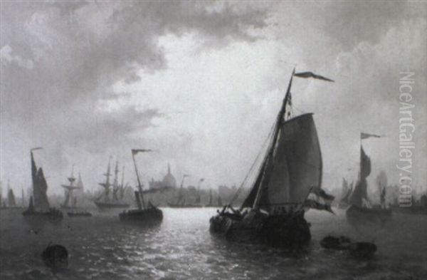 Blick Auf Einen Hollandischen Hafen Mit Fischerbooten Oil Painting by Jacob Willem Gruyter