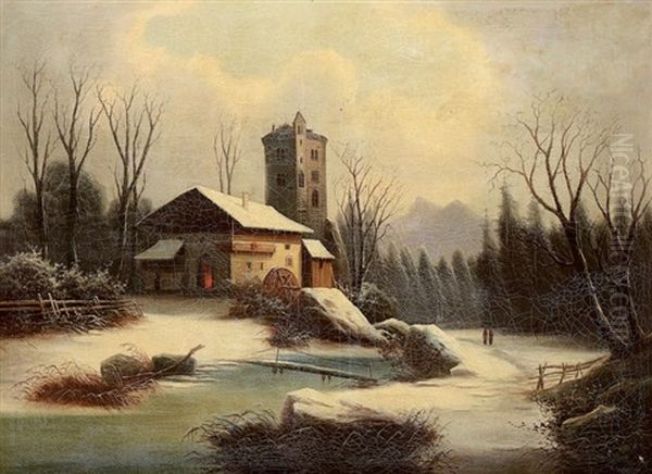 Village Sous La Neige Oil Painting by Petr Nikolaevich Gruzinsky