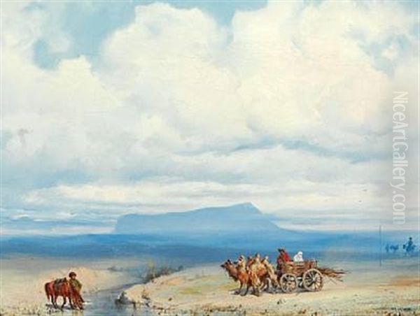 Gathering At A Midstream On The Russian Steppe Oil Painting by Petr Nikolaevich Gruzinsky