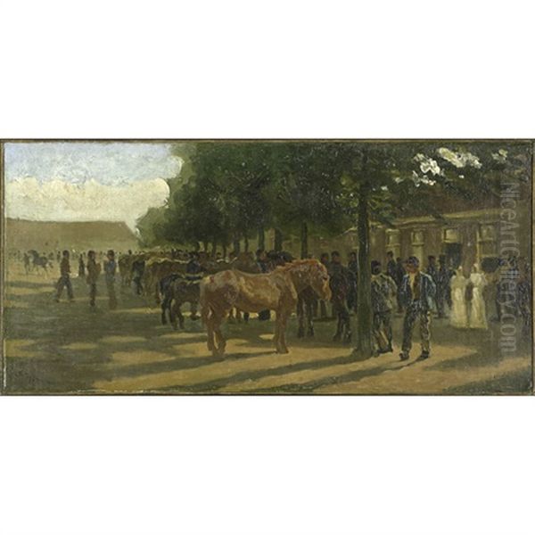 Horse Market Oil Painting by Petr Nikolaevich Gruzinsky