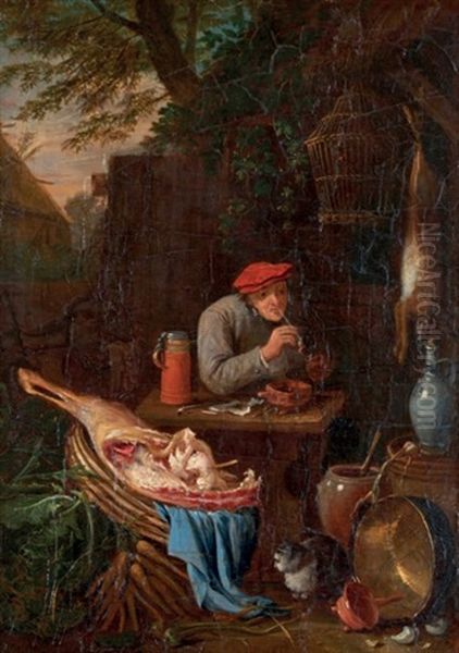 Le Fumeur; La Cuisiniere (2 Works) Oil Painting by Adriaen de Gryef