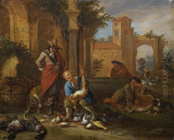 After The Hunt Oil Painting by Adriaen de Gryef