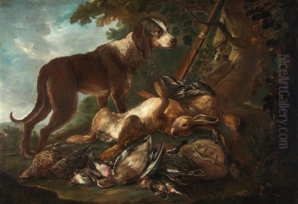 A Hound With Shot Game Oil Painting by Adriaen de Gryef