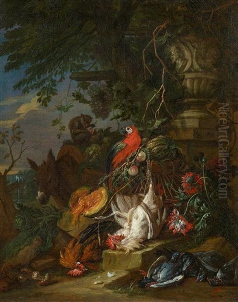 Jagdstillleben Mit Papagei Und Affchen Oil Painting by Adriaen de Gryef