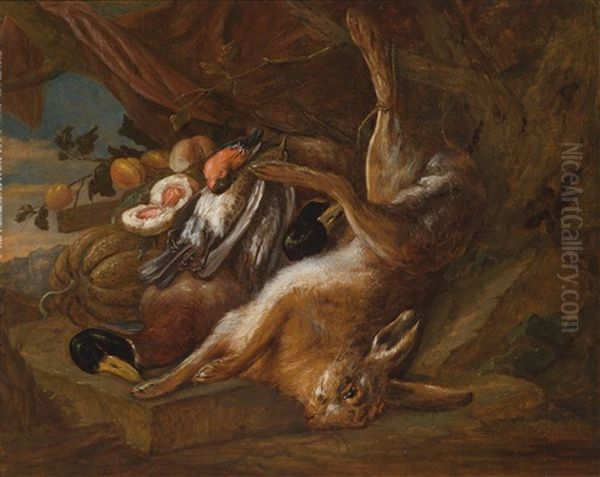 Jagd- Und Fruchtestillleben Oil Painting by Adriaen de Gryef