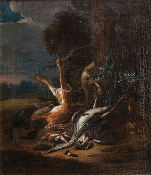 Hunting Still Life With Heron And Hare Oil Painting by Adriaen de Gryef