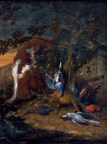 Chien Gardant Le Gibier Devant Un Paysage Oil Painting by Adriaen de Gryef