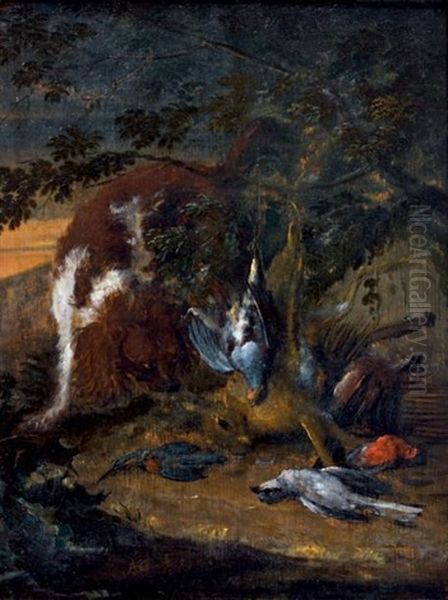 Chien Gardant Le Gibier Devant Un Paysage Oil Painting by Adriaen de Gryef