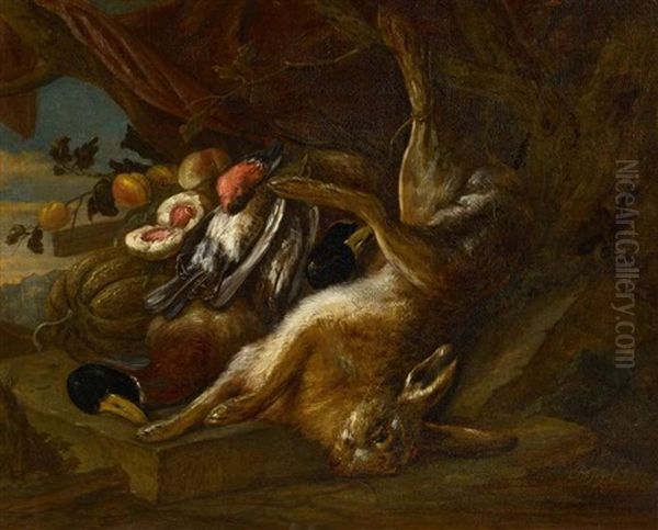 Jagdstillleben Mit Erlegtem Hasen Und Enten Oil Painting by Adriaen de Gryef