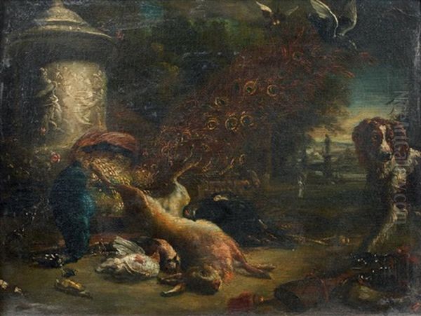 Nature Morte De Gibier Et Un Chien Dans Un Paysage by Adriaen de Gryef