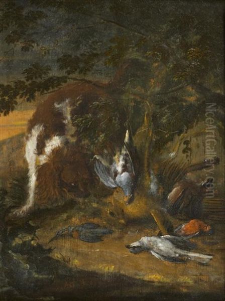 Chien Gardant Le Gibier Devant Un Paysage by Adriaen de Gryef