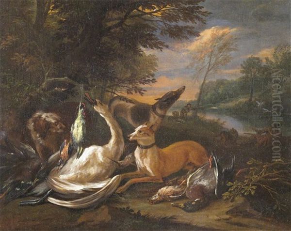 Huntsmen With Hunting Dogs And Game (pair) Oil Painting by Adriaen de Gryef