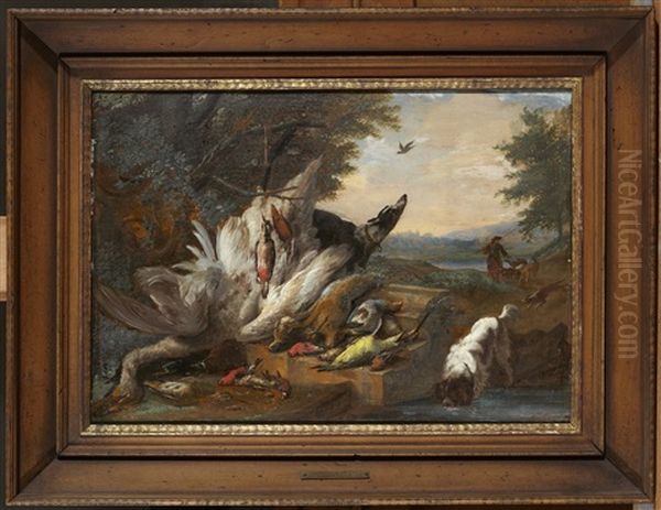 Jaktstilleben Med Jagare Och Hundar Oil Painting by Adriaen de Gryef