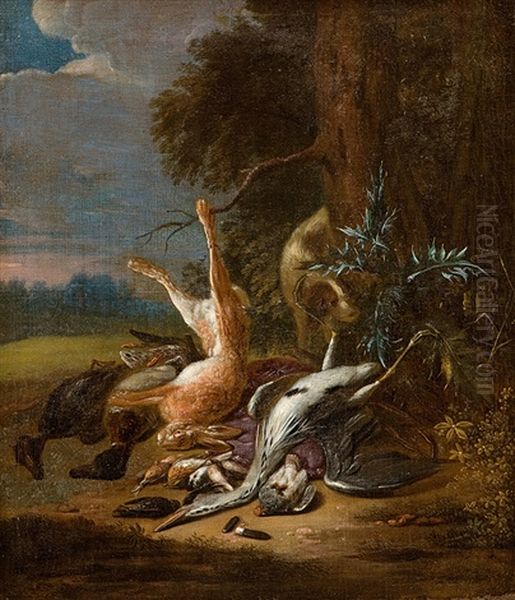 Jagdstillleben Mit Hase Und Kranich Oil Painting by Adriaen de Gryef