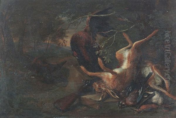 Waldlandschaft Mit Erlegtem Hasen Und Federvieh (+ Waldlandschaft Mit Erlegtem Hasen, Federvieh Und Flinte; Pair) Oil Painting by Adriaen de Gryef