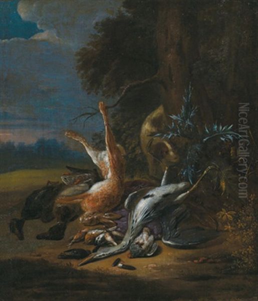 Jagdstillleben Mit Federwild Und Einem Hasen Oil Painting by Adriaen de Gryef