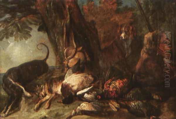 Chasseurs, Chiens Et Gibier Oil Painting by Adriaen de Gryef