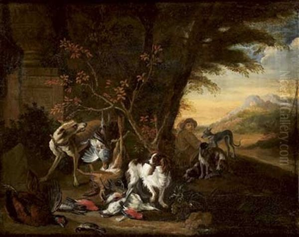 Nature Morte Au Trophee De Chasse Dans Un Paysage Oil Painting by Adriaen de Gryef