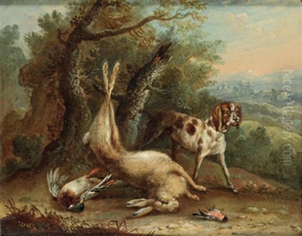 Jagdbeute, Bewacht Von Einem Hund In Einer Landschaft Oil Painting by Adriaen de Gryef