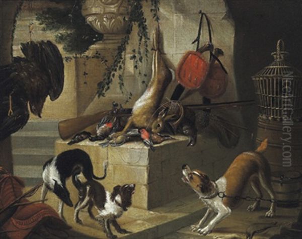 Jagdstillleben Mit Drei Hunden Oil Painting by Adriaen de Gryef