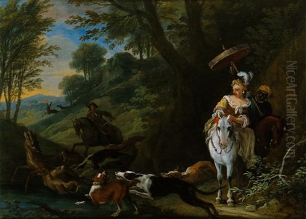 Jagdgesellschaft Mit Hunden Oil Painting by Adriaen de Gryef