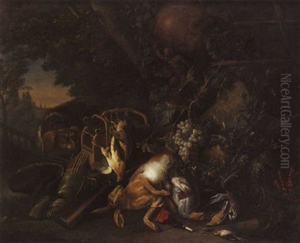 Nature Morte Au Trophee De Chasse, Lievre Et Perdreaux Oil Painting by Adriaen de Gryef