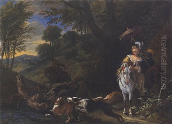 Hirschjagd Oil Painting by Adriaen de Gryef