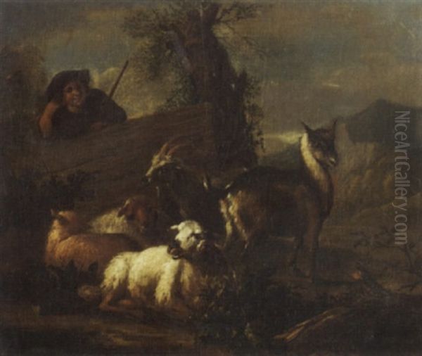 Hirte Mit Ziegen Und Schaf Oil Painting by Adriaen de Gryef