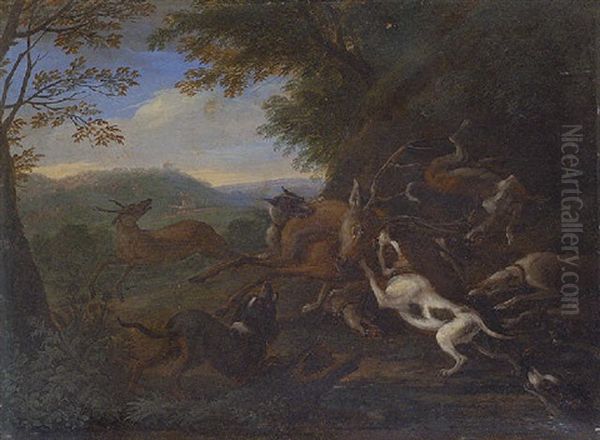 Von Hunden Gehetzter Hirsch Oil Painting by Adriaen de Gryef