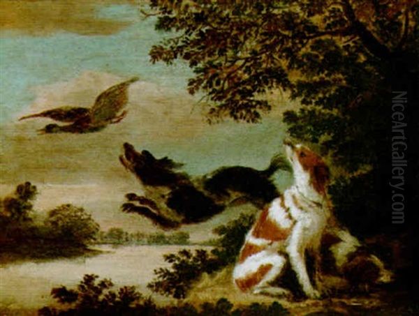 Dogs Attacking A Duck Oil Painting by Adriaen de Gryef