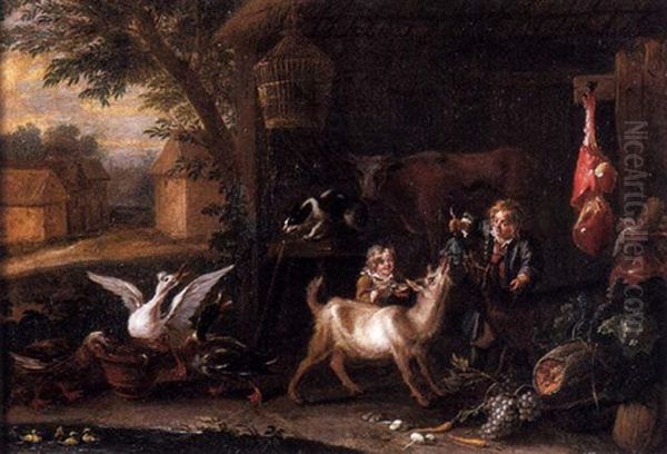 Enfants Jouant Avec Des Animaux Oil Painting by Adriaen de Gryef