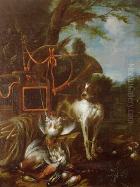 Nature Morte, Chien Et Gibier Oil Painting by Adriaen de Gryef