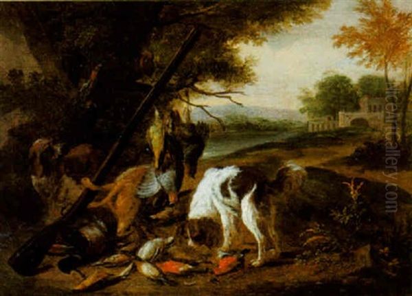 Dogs With Dead Game Oil Painting by Adriaen de Gryef