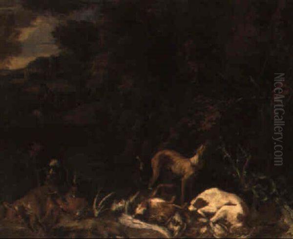 Landskap Med Jagare Och Villebrad Oil Painting by Adriaen de Gryef