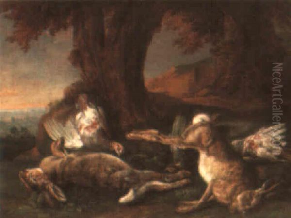 Landscape With Game Beneath A Tree Oil Painting by Adriaen de Gryef