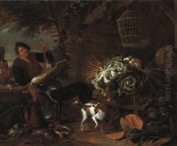 Ein Jagdgehilfe Mit Erlegtem Wild Und Einem Gem_sestilleben Oil Painting by Adriaen de Gryef