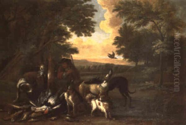 Chasseurs Avec Chiens Et Gibier Dans Un Paysage Oil Painting by Adriaen de Gryef