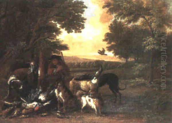 Chasseurs Et Chiens Dans Un Paysage Oil Painting by Adriaen de Gryef